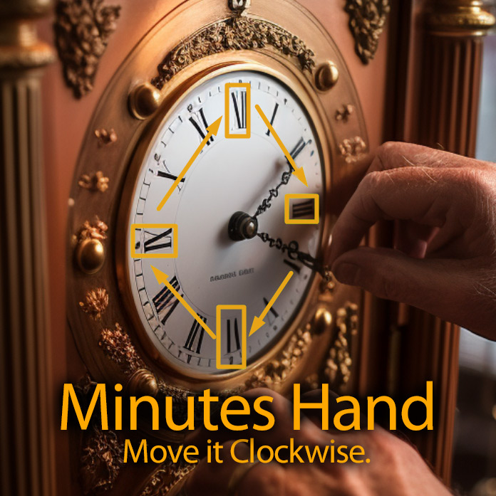 Minutes Hand - Move it clockwise.